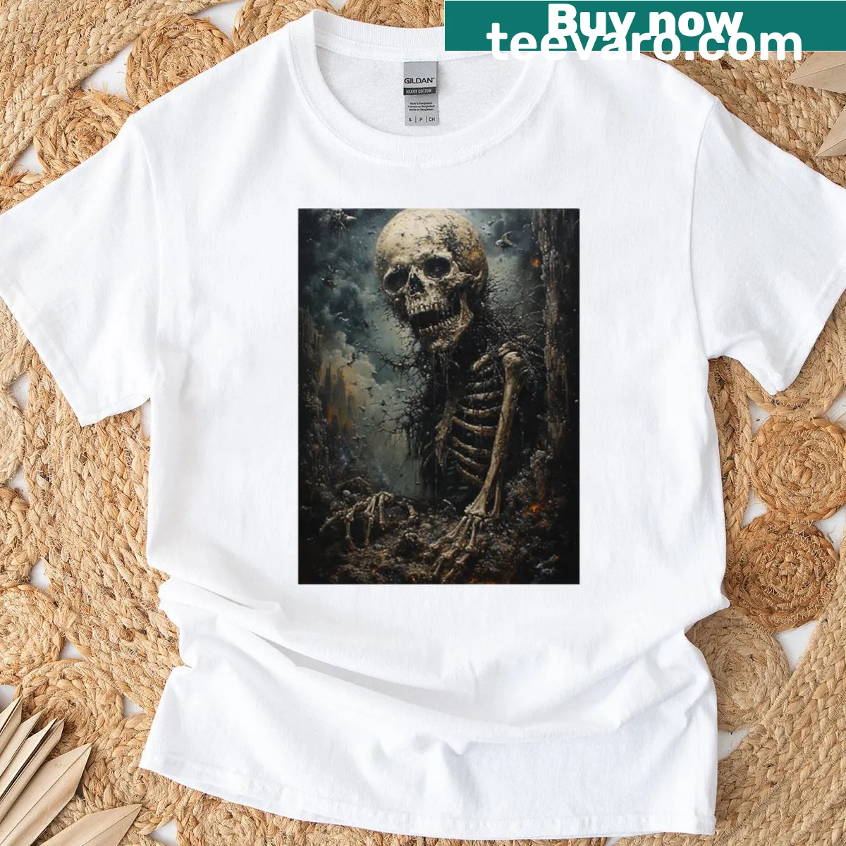 Vintage heavy metal art graphic on a distressed T-shirt — on a men's t-shirt