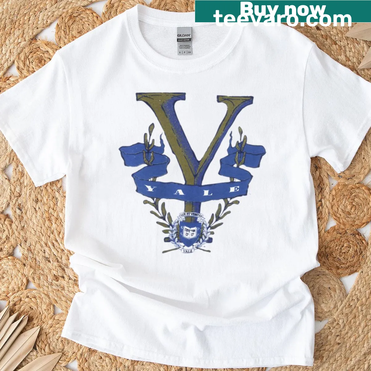 Vintage logo t-shirt featuring Yale University emblem — on a men's t-shirt