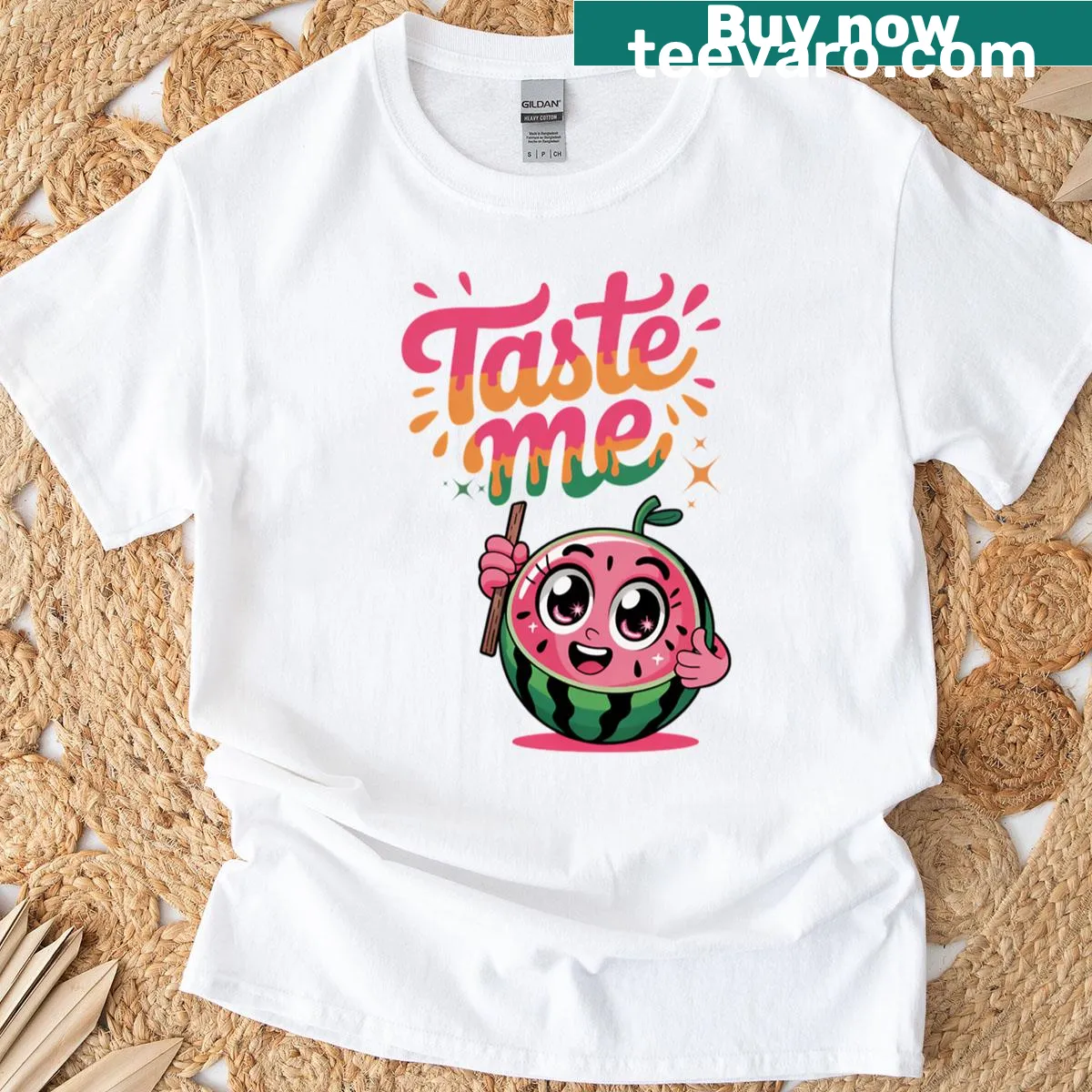 Food-themed T-shirt with taste-related text — on a men's t-shirt