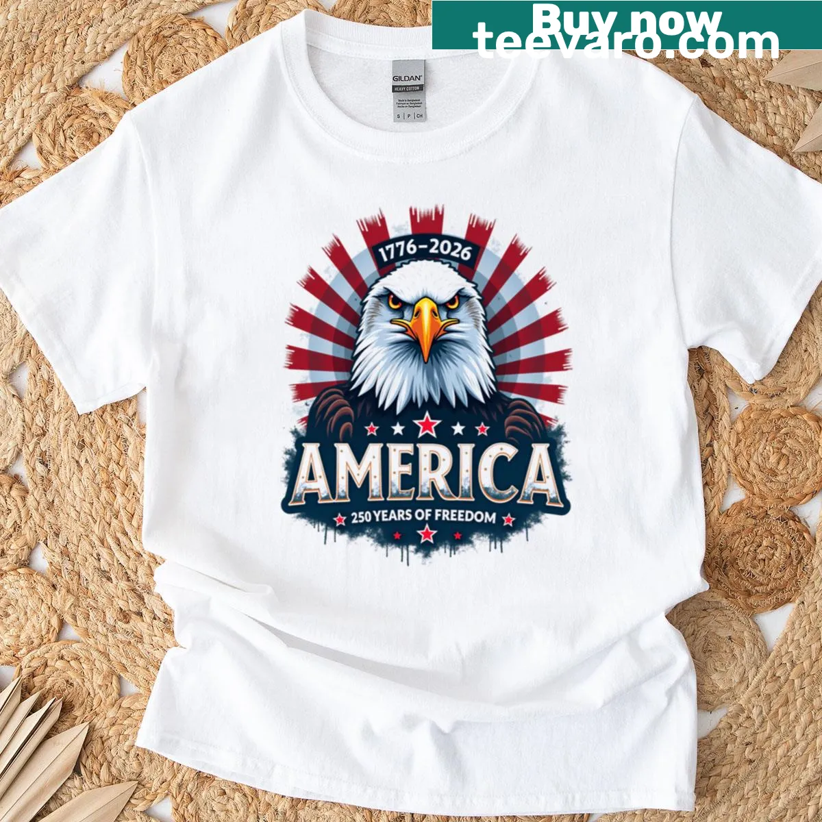 US flag graphic T-shirt for America's 250th anniversary — on a men's t-shirt