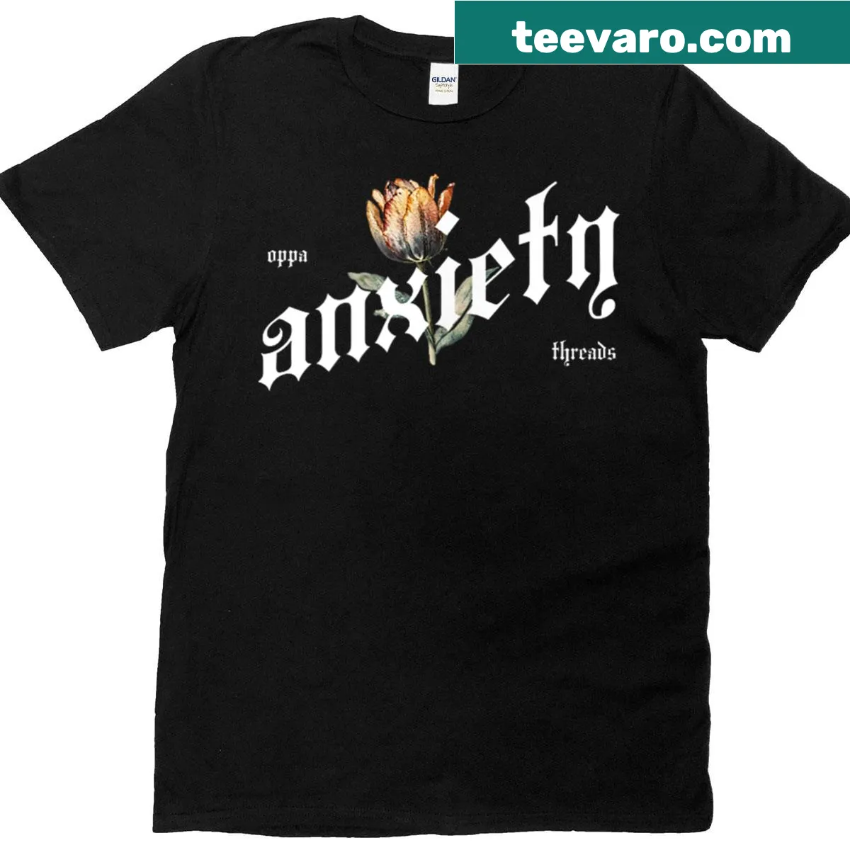Vintage flower graphic t-shirt symbolizing anxiety and nature — on a men's t-shirt