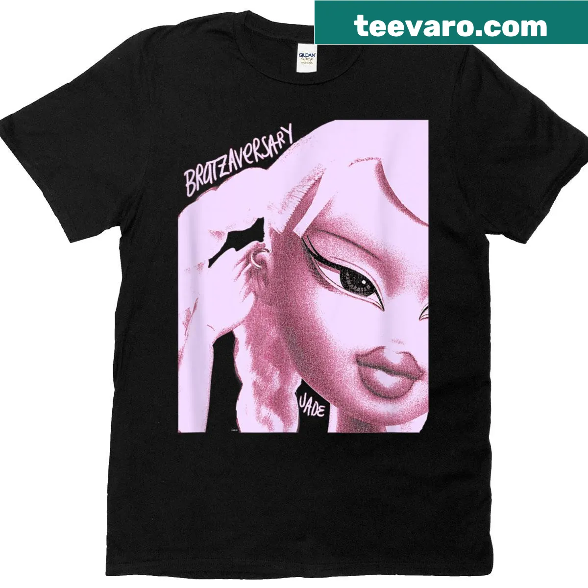Vintage portrait of Bratz character Jade on T-shirt, nostalgic design — on a men's t-shirt