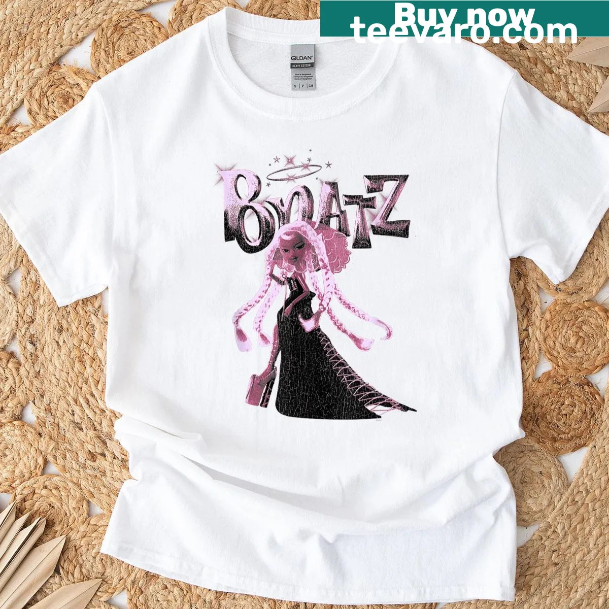 Distressed t-shirt featuring Bratz Jade in a fabulous pose — on a men's t-shirt