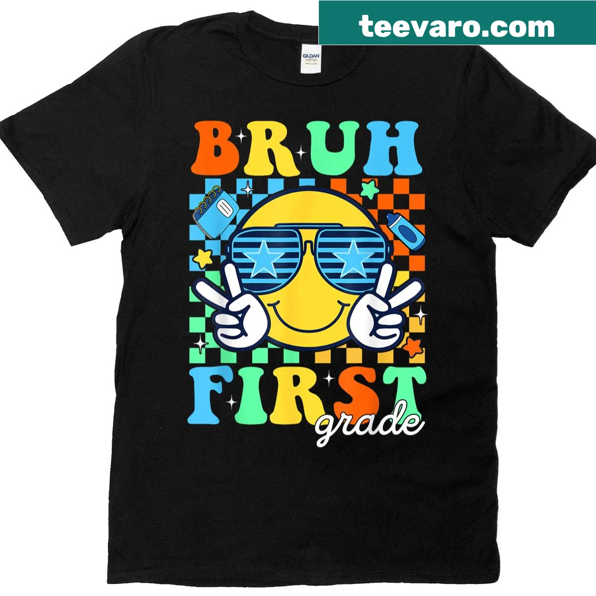 Cute smiley face T-shirt for first graders going back to school — on a men's t-shirt