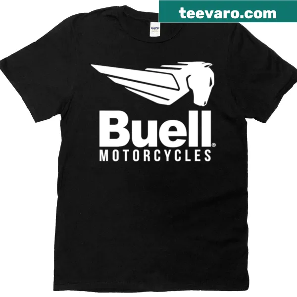 Buell Motorcycles logo displayed on a casual t-shirt