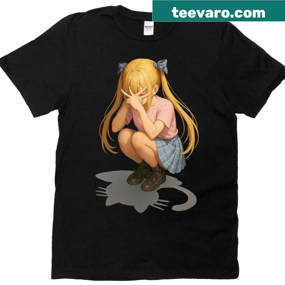 Anime girl graphic with a cat shadow on a cool t-shirt — on a men's t-shirt