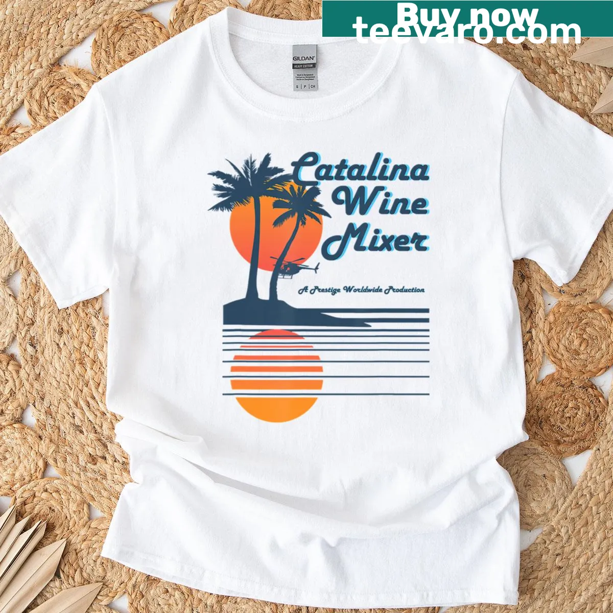 Catalina Wine Mixer themed vintage t-shirt — on a men's t-shirt