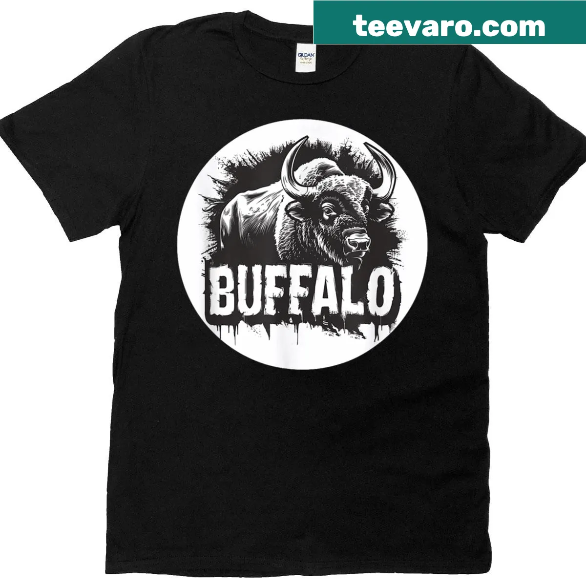 Charging buffalo logo graphic on a t-shirt — on a men's t-shirt