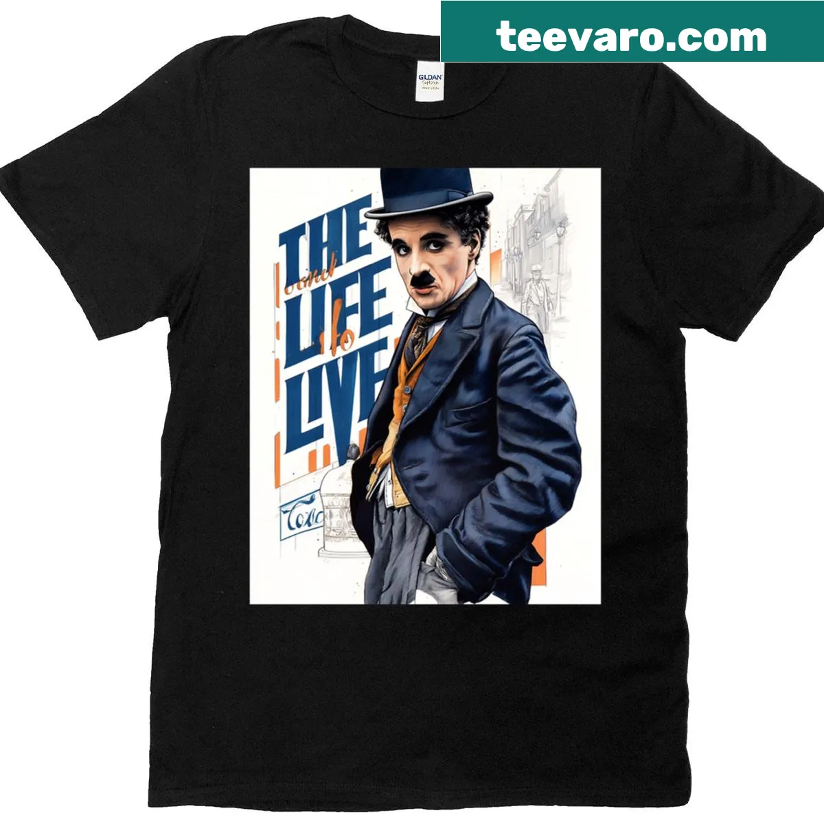 Graphic tee featuring Charlie Chaplin's The Little Tramp illustration — on a men's t-shirt