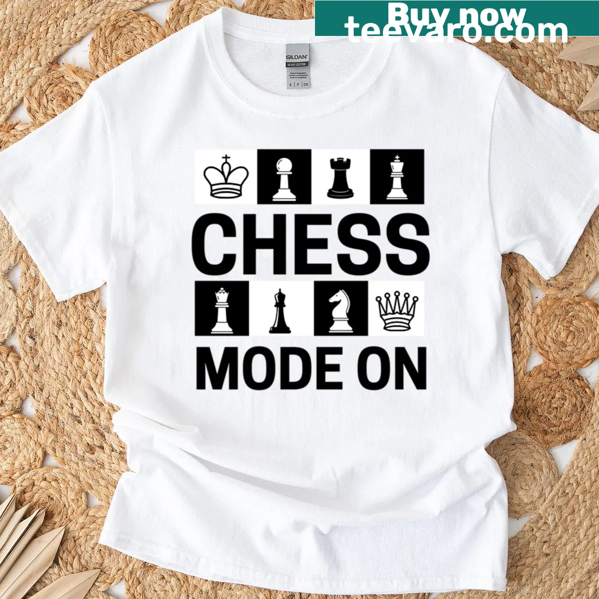 Minimalist chess pieces graphic on a T-shirt for chess enthusiasts — on a men's t-shirt