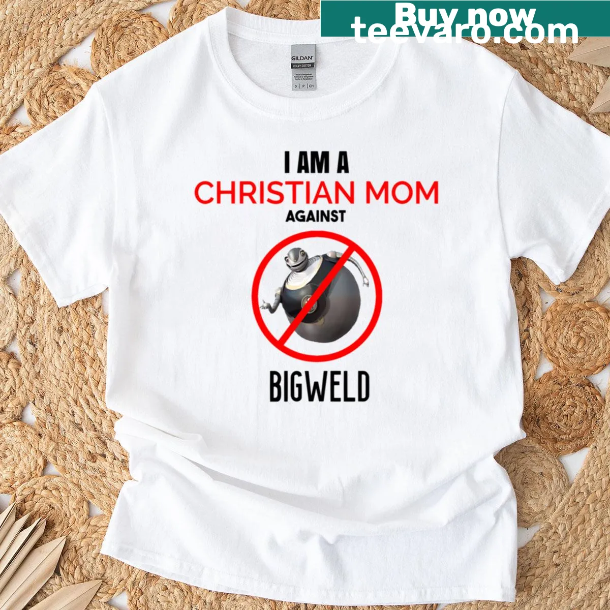 Christian-themed t-shirt with a message against Bigweld — on a men's t-shirt