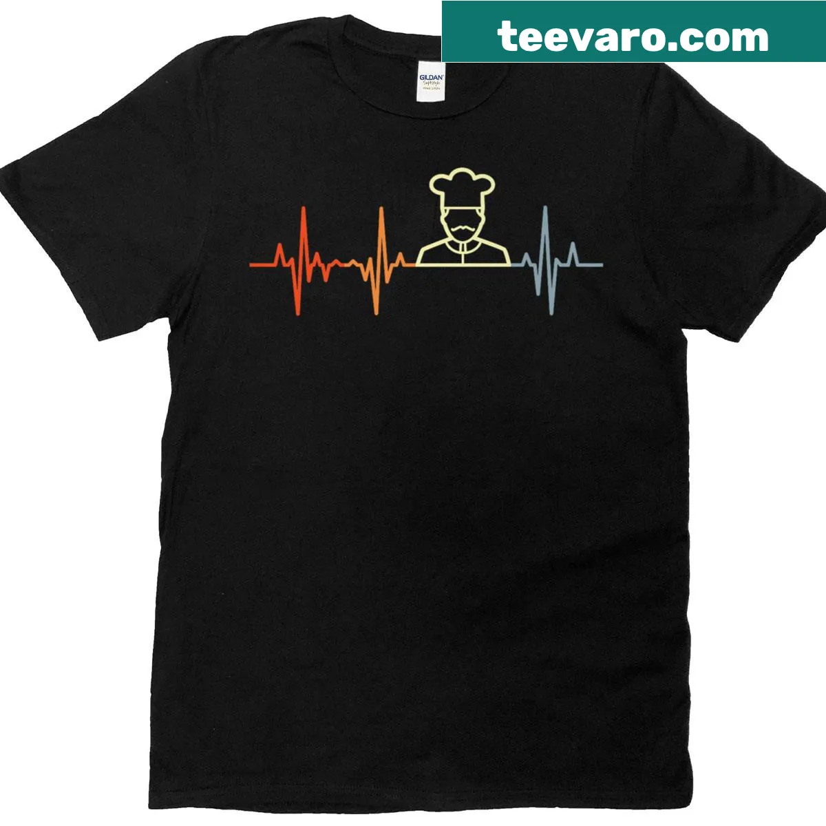 Heart rate design intertwined with cooking elements on a t-shirt — on a men's t-shirt