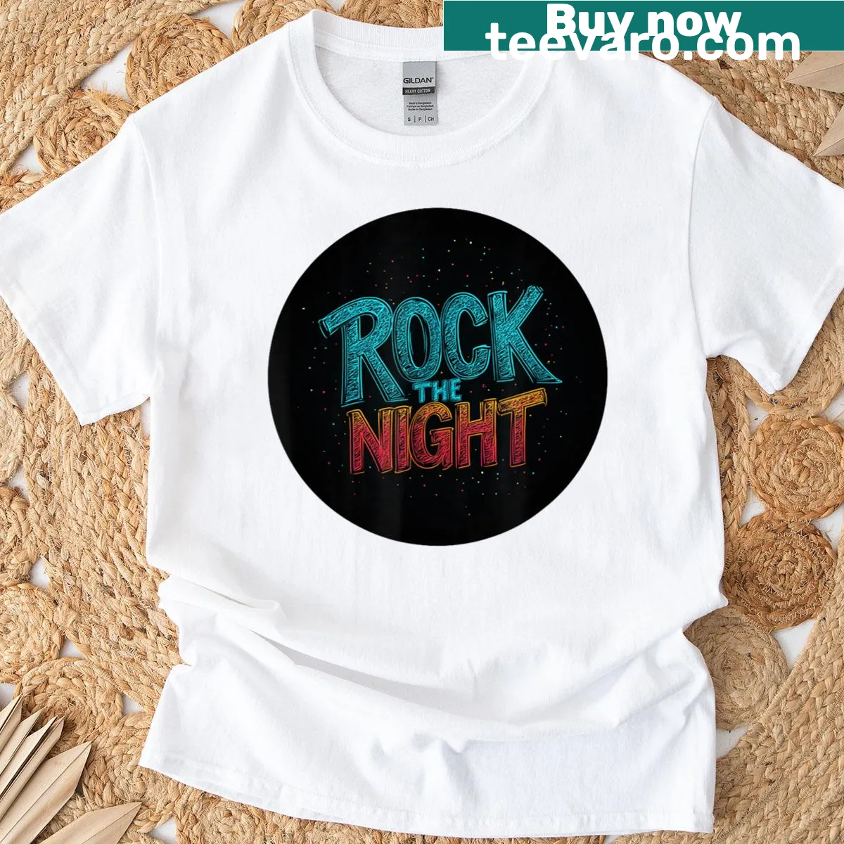 Playful rocking logo T-shirt for music lovers — on a men's t-shirt