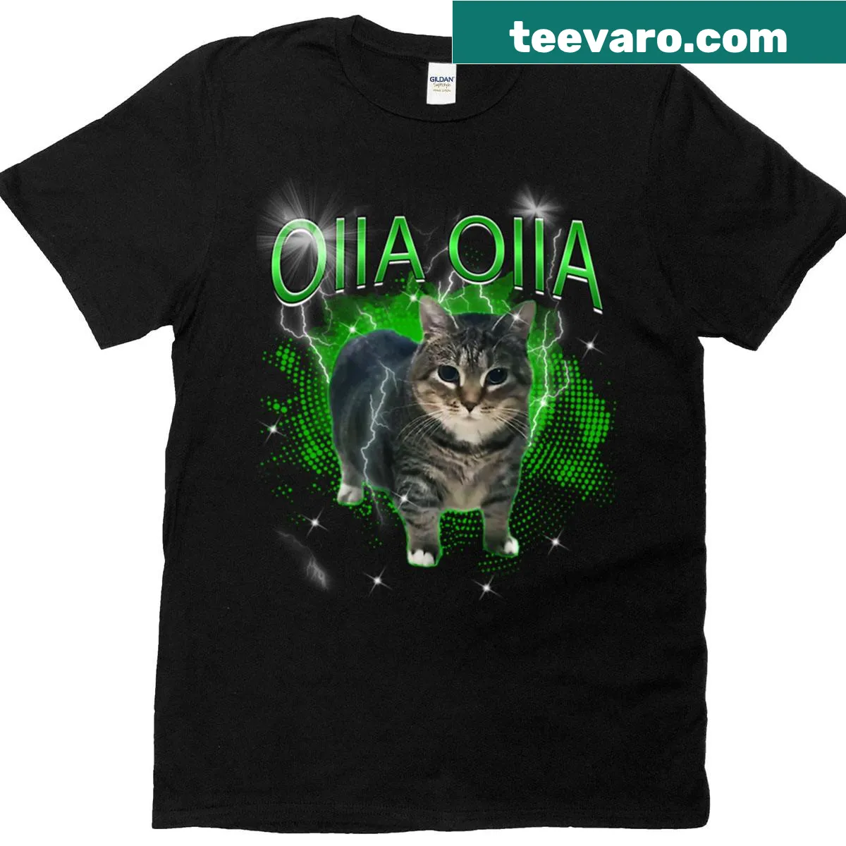 Funny spinning cat graphic design on T-shirt — on a men's t-shirt