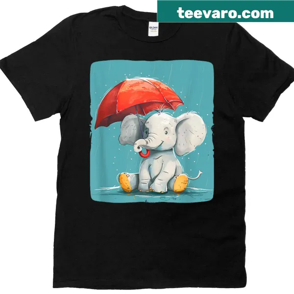 Cute elephant with umbrella graphic on T-shirt