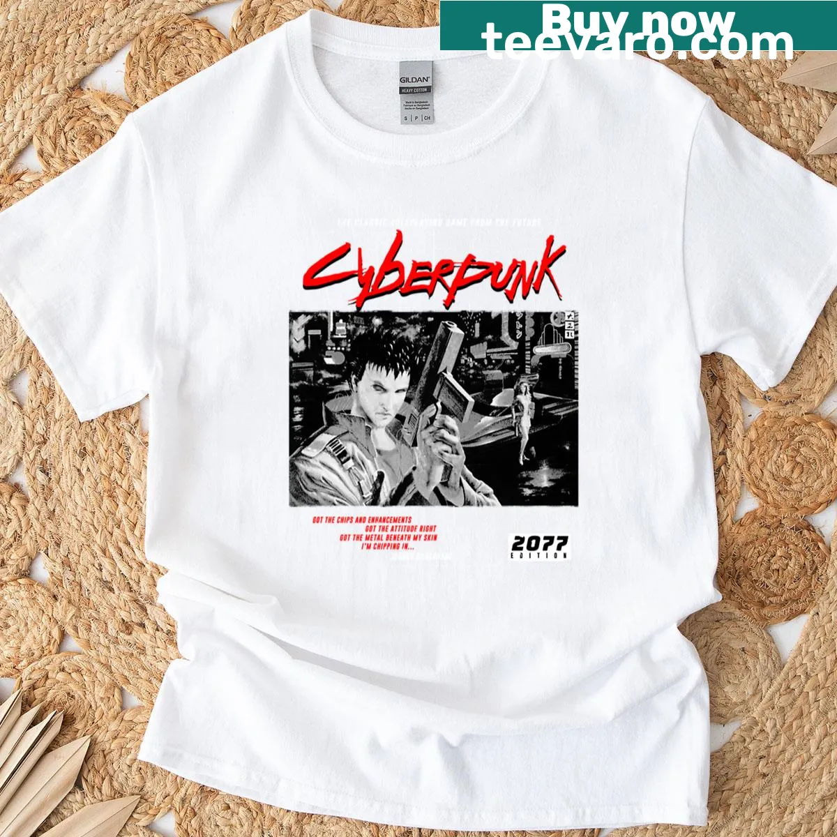 Cyberpunk 2077 themed gaming art T-shirt — on a men's t-shirt