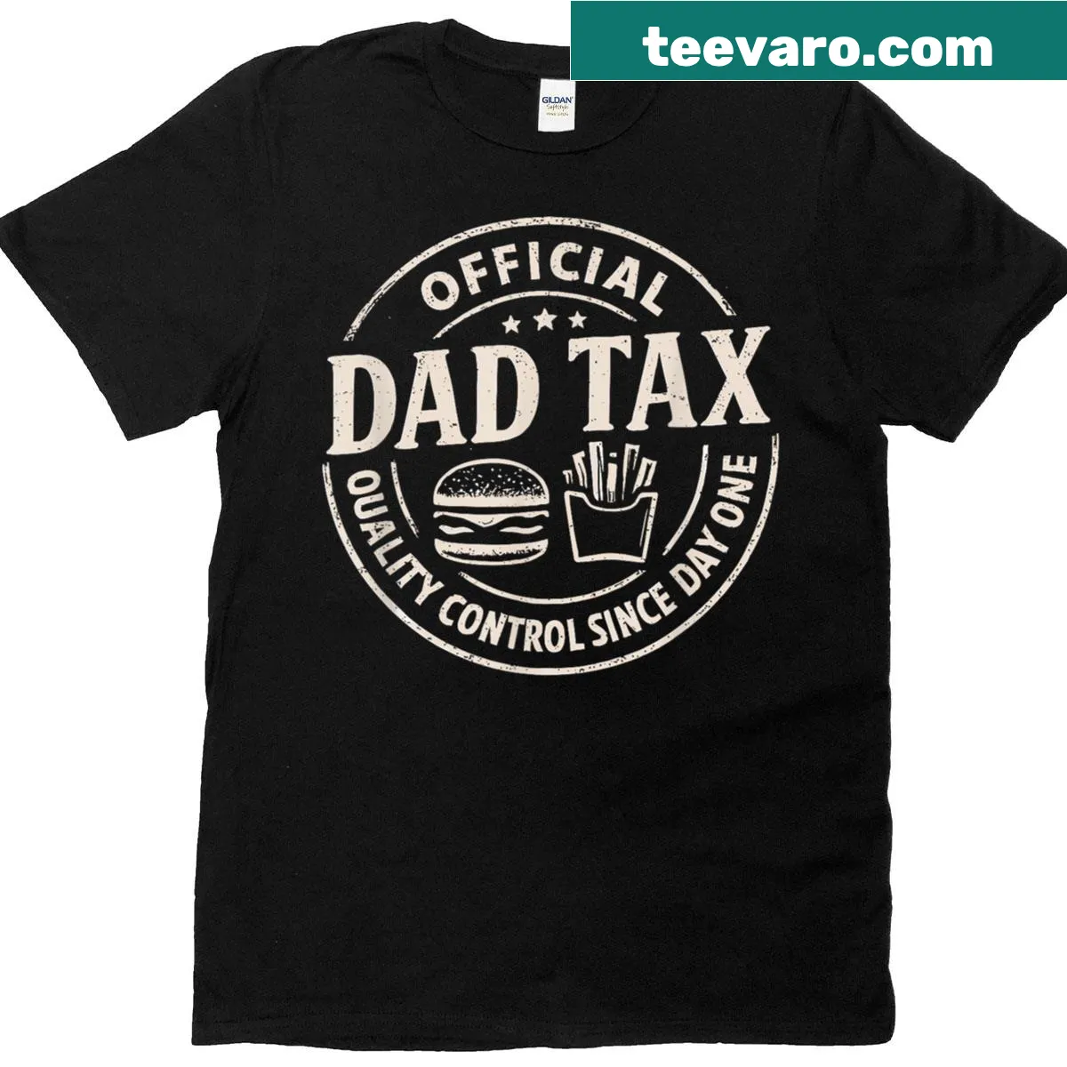 Funny 'Dad Tax' logo graphic on a casual t-shirt — on a men's t-shirt