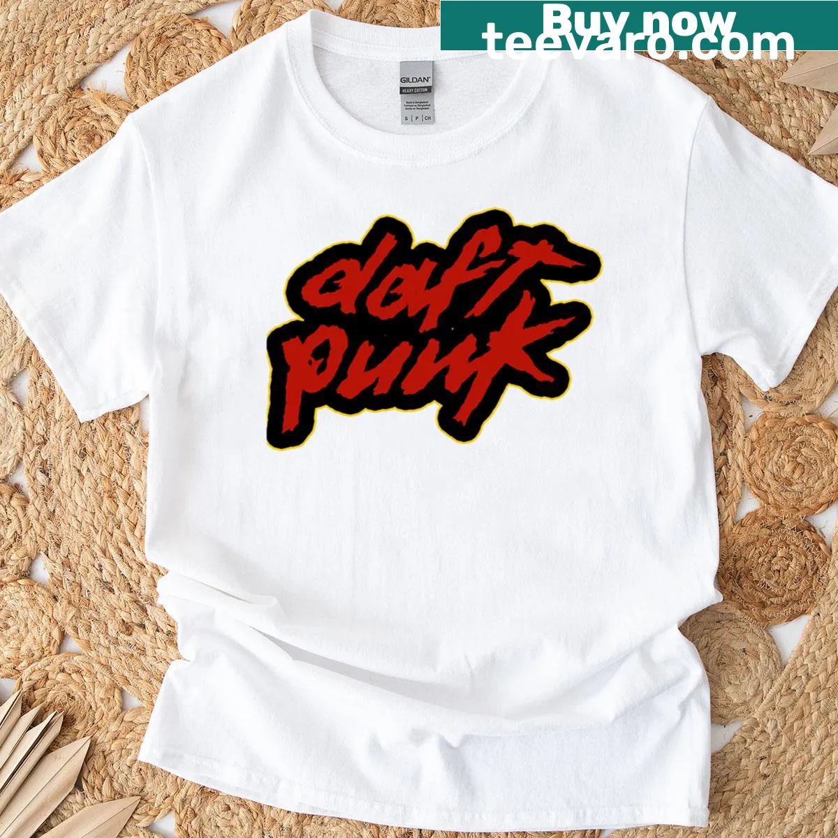 Minimalist Daft Punk logo on a casual t-shirt — on a men's t-shirt