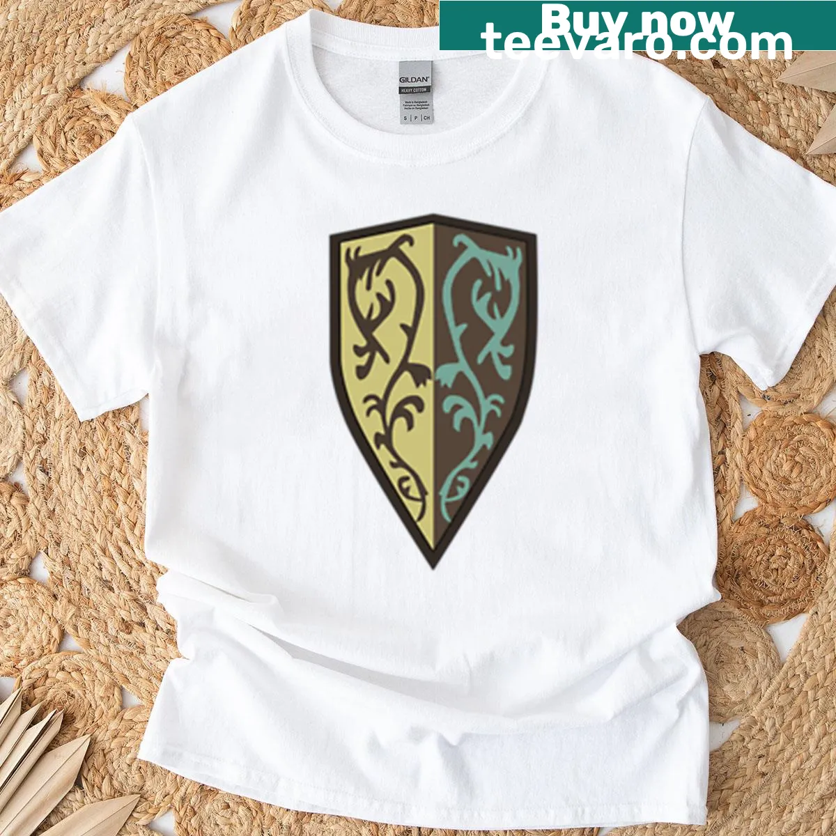 Oversized Dark Souls logo T-shirt featuring the Grass Crest Shield — on a men's t-shirt