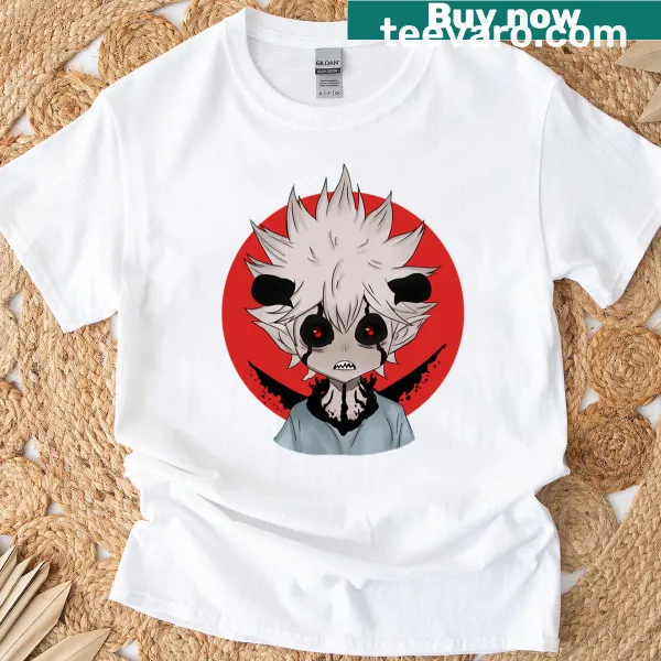 Oversized t-shirt with a doodle of a little devil in cartoon style