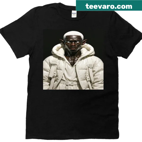 Cartoonish design featuring elves on a vibrant T-shirt