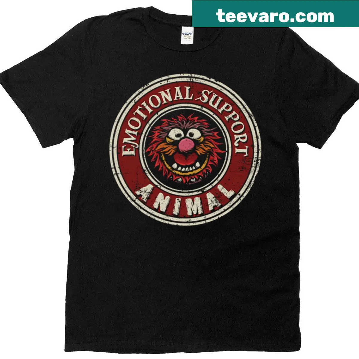 Text design stating 'Emotional Support Animal' on a casual t-shirt — on a men's t-shirt