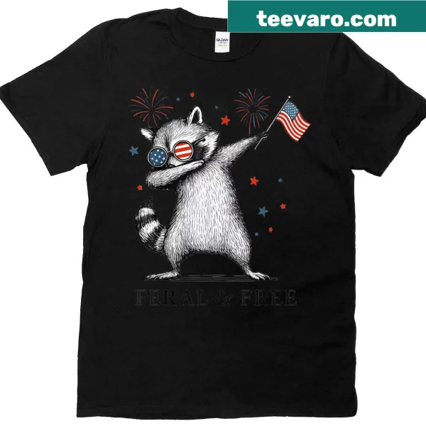 Playful racoon illustration for Fourth of July on a t-shirt