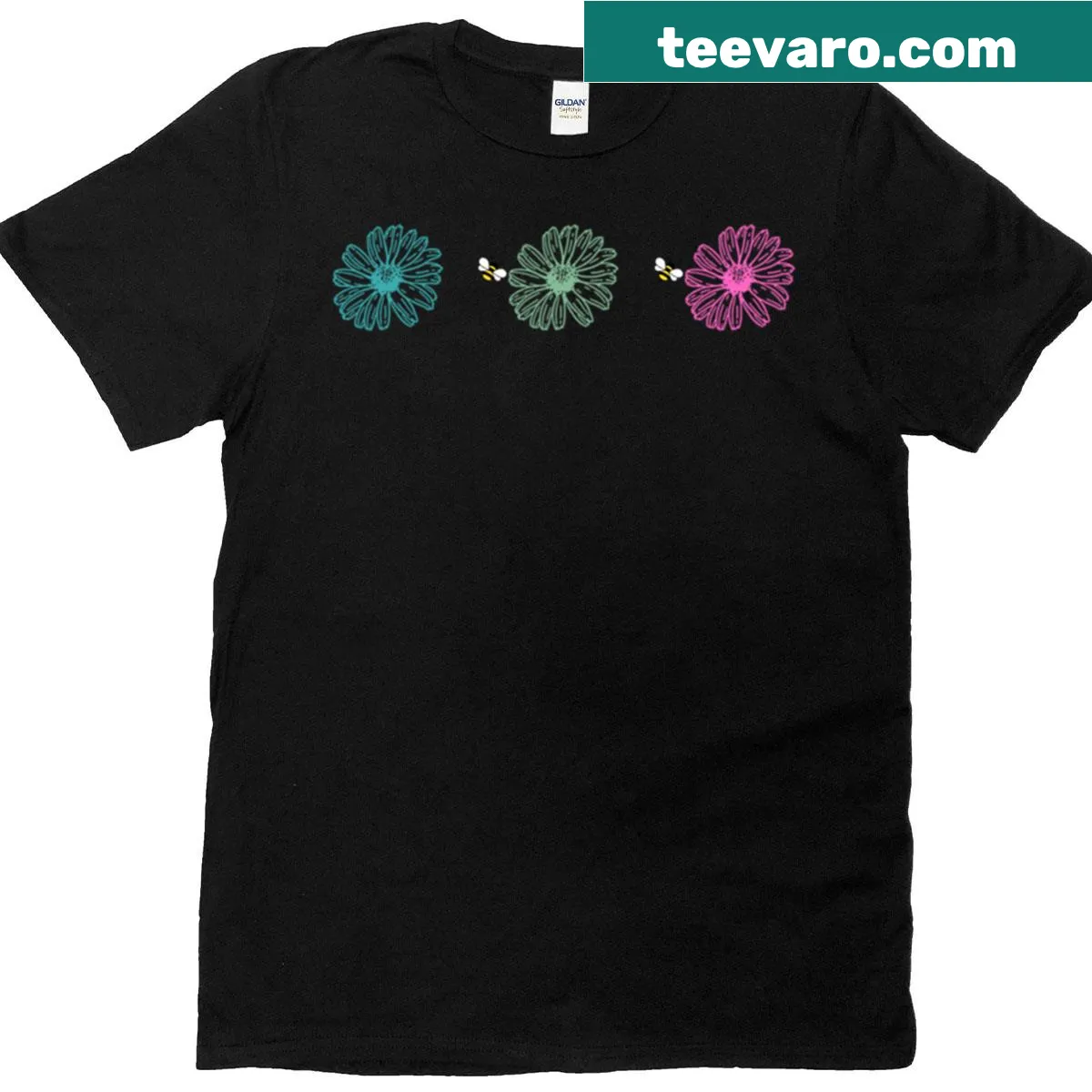 Oversized T-shirt with whimsical floral and bee illustration — on a men's t-shirt