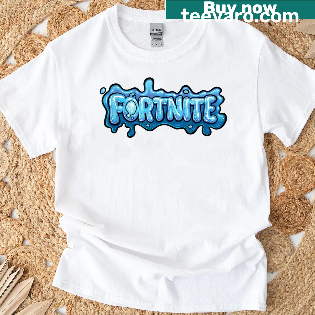 Fortnite Slurp logo T-shirt featuring stylized graphic design — on a men's t-shirt