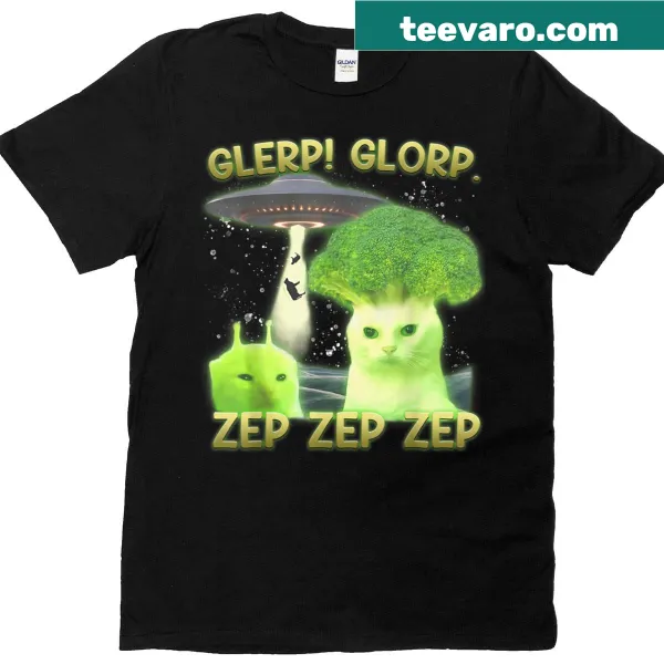 Cartoon graphic of an alien cat with humorous text on a t-shirt