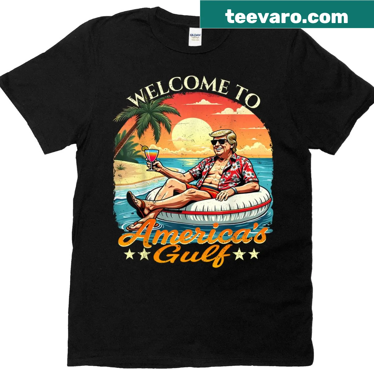 Vintage-style t-shirt with retro text and Gulf design for humor. — on a men's t-shirt