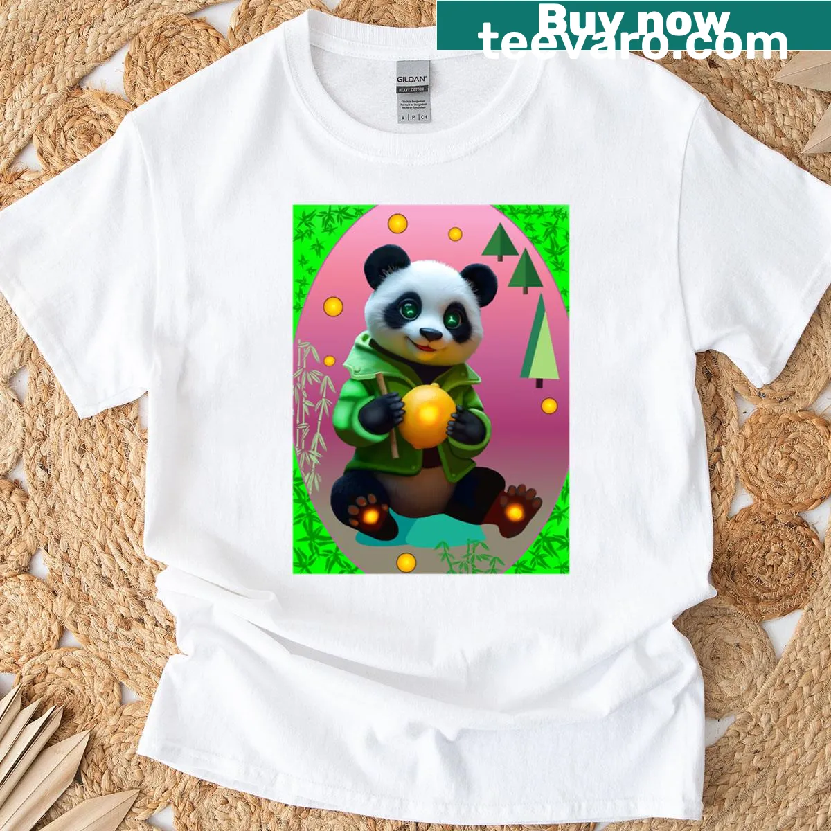 Futuristic panda graphic in a playful design — on a men's t-shirt