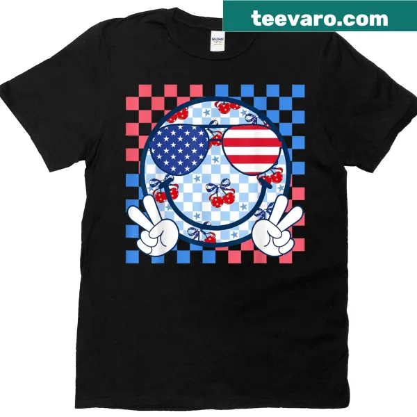 Patriotic T-shirt with smiley face and cherry design