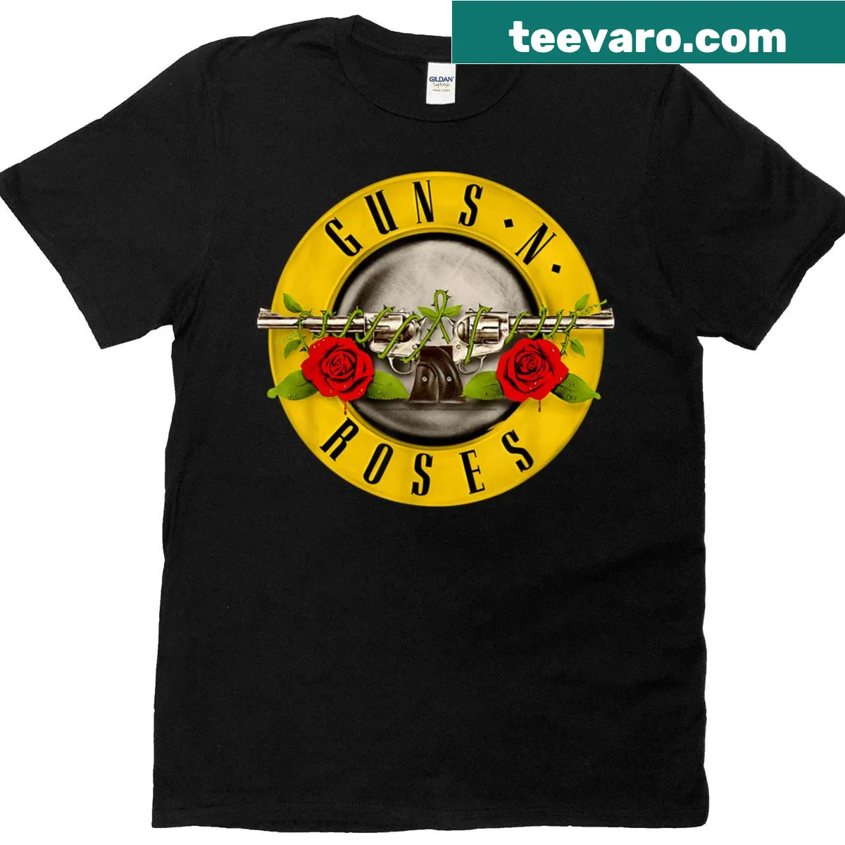 Official Guns N Roses bullet logo printed on a T-shirt — on a men's t-shirt