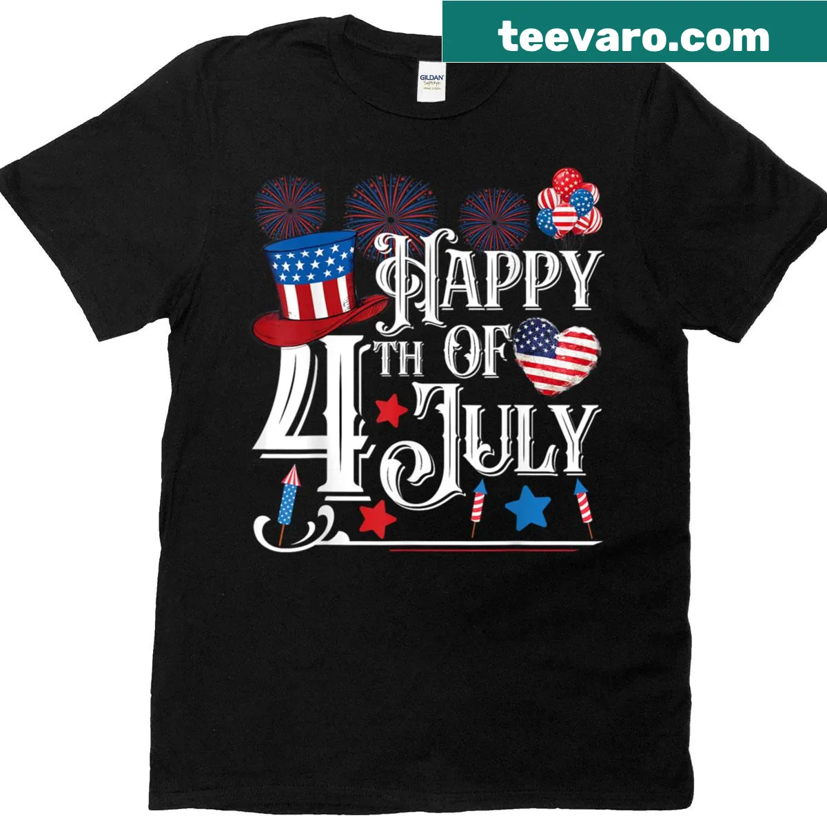 Funny Happy 4th Of July T-shirt with playful text — on a men's t-shirt