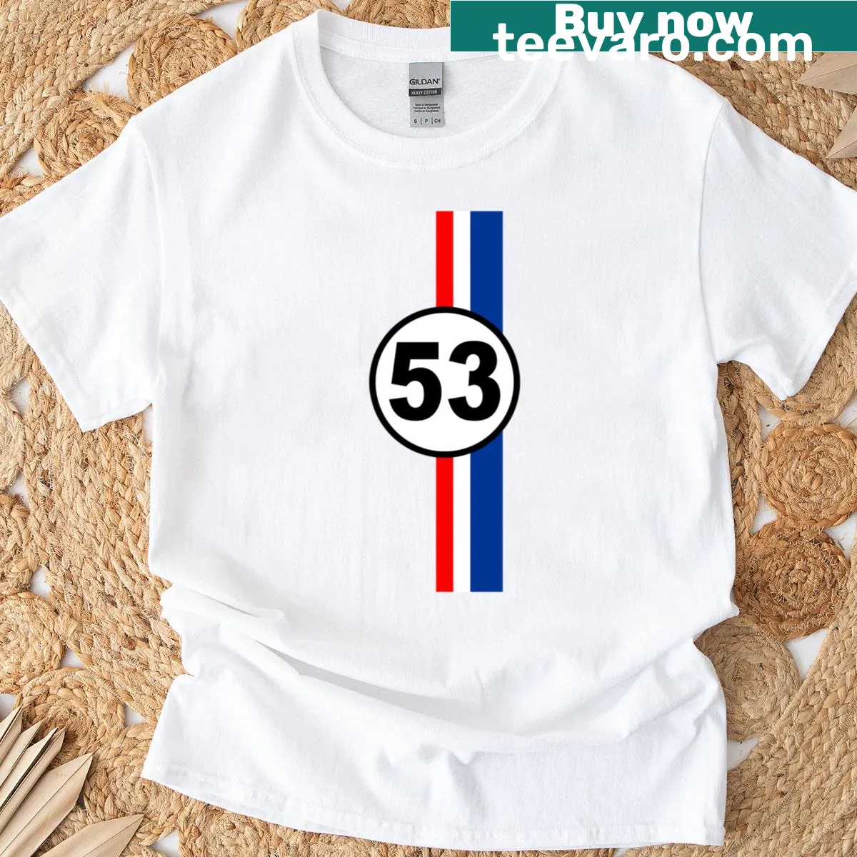 Vintage t-shirt featuring the iconic Herbie Car 53 design. — on a men's t-shirt