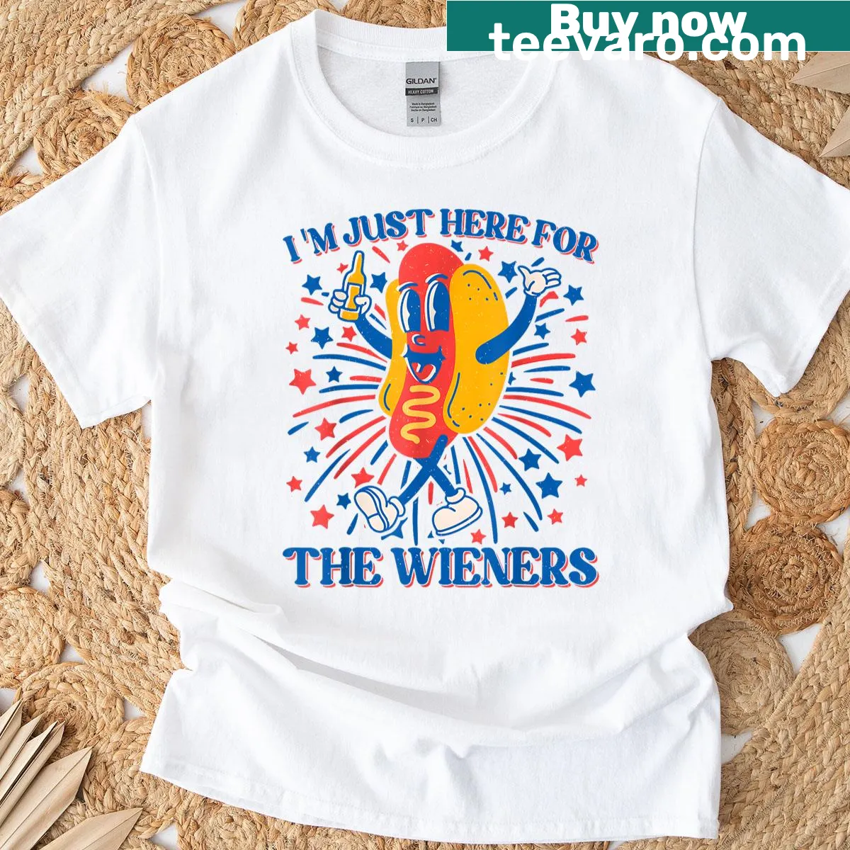 Funny hot dog graphic on 4th of July T-shirt — on a men's t-shirt