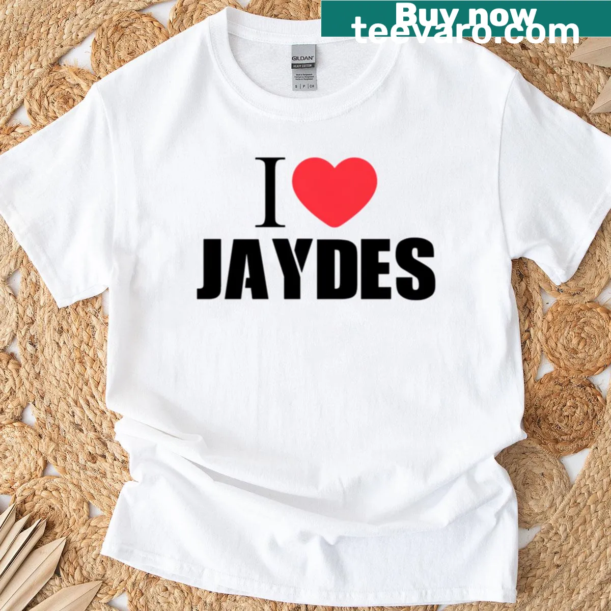 Sentimental oversized t-shirt with 'I Love Jaydes' text — on a men's t-shirt
