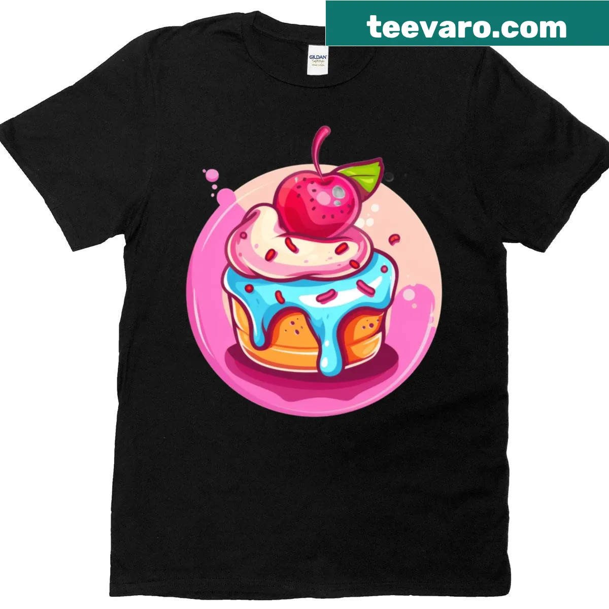 Round logo T-shirt celebrating ice cream cake — on a men's t-shirt