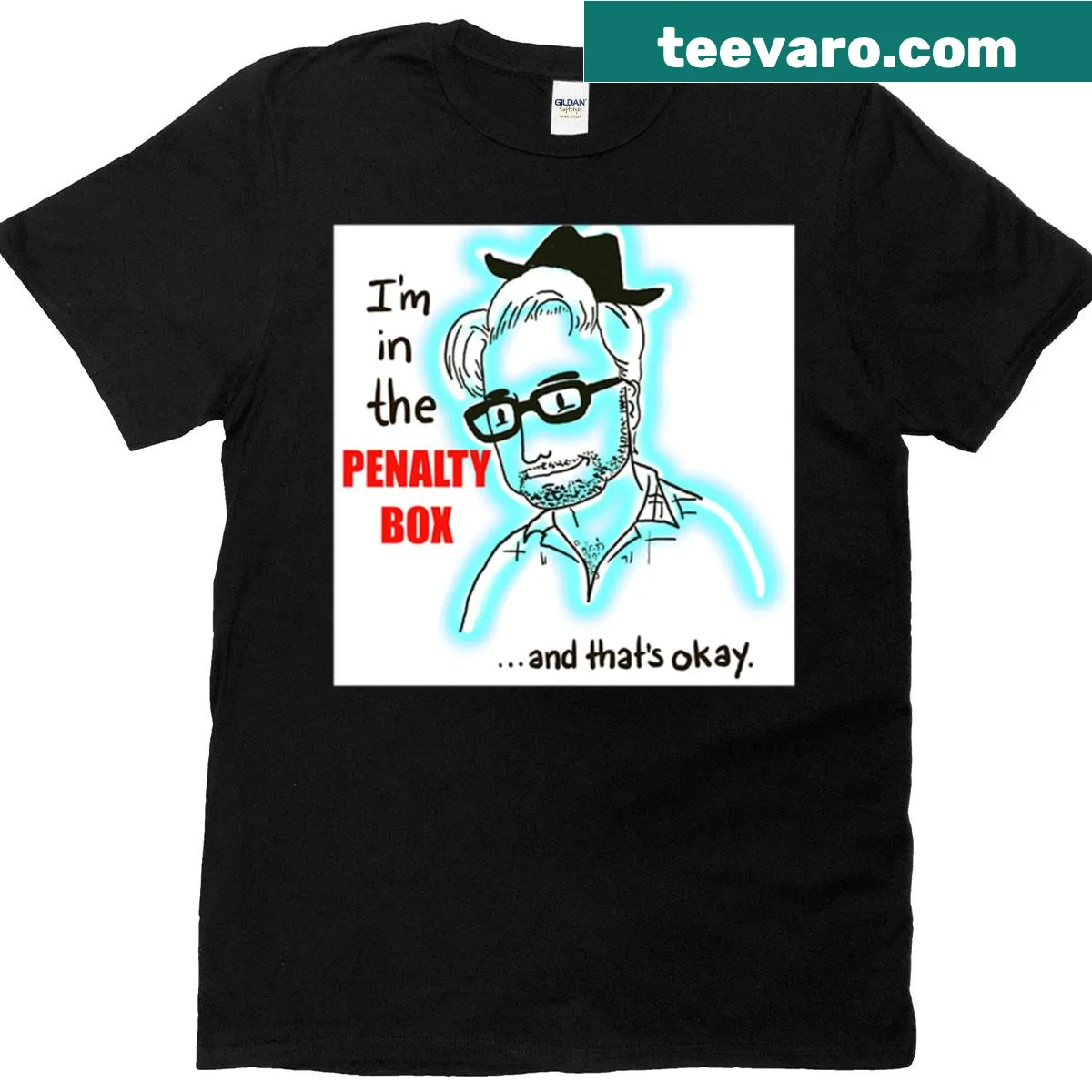 Oversized T-shirt with humorous 'I'm In The Penalty Box' text — on a men's t-shirt