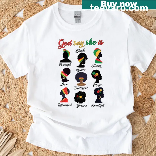 Empowering T-shirt design for Juneteenth featuring Afro-American woman