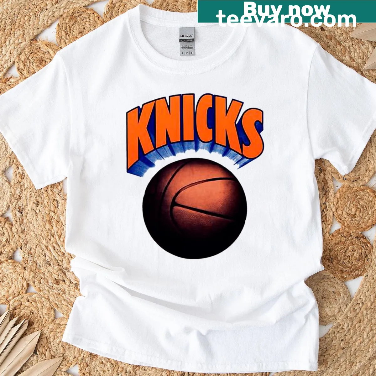 Vintage t-shirt featuring a distressed graphic of the New York Knicks. — on a men's t-shirt