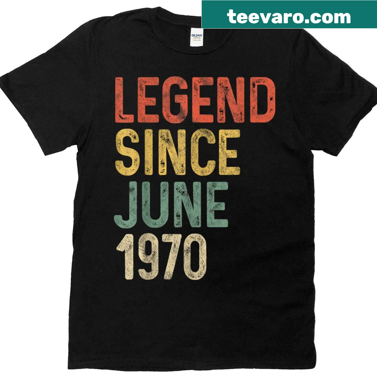 Legend 1970 t-shirt celebrating the 55th birthday with classic typography — on a men's t-shirt