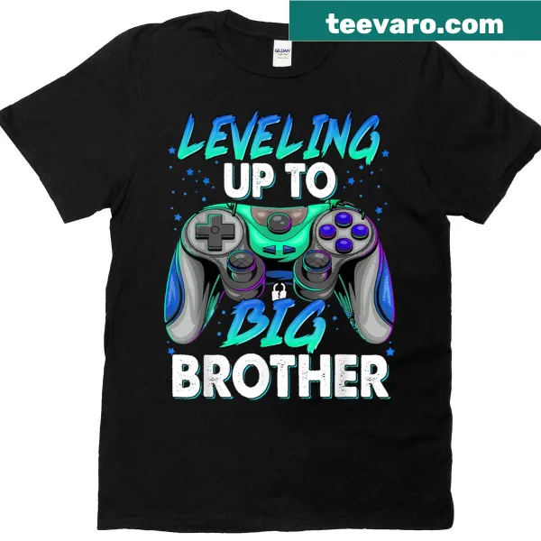 Gamer t-shirt with text 'Leveling Up to Big Bro'