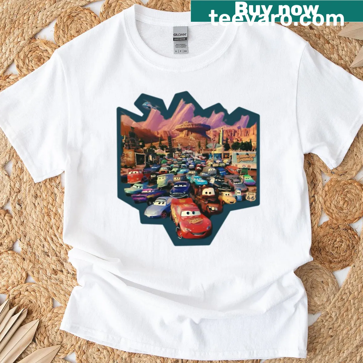 Oversized Lightning McQueen t-shirt featuring a cartoon design — on a men's t-shirt