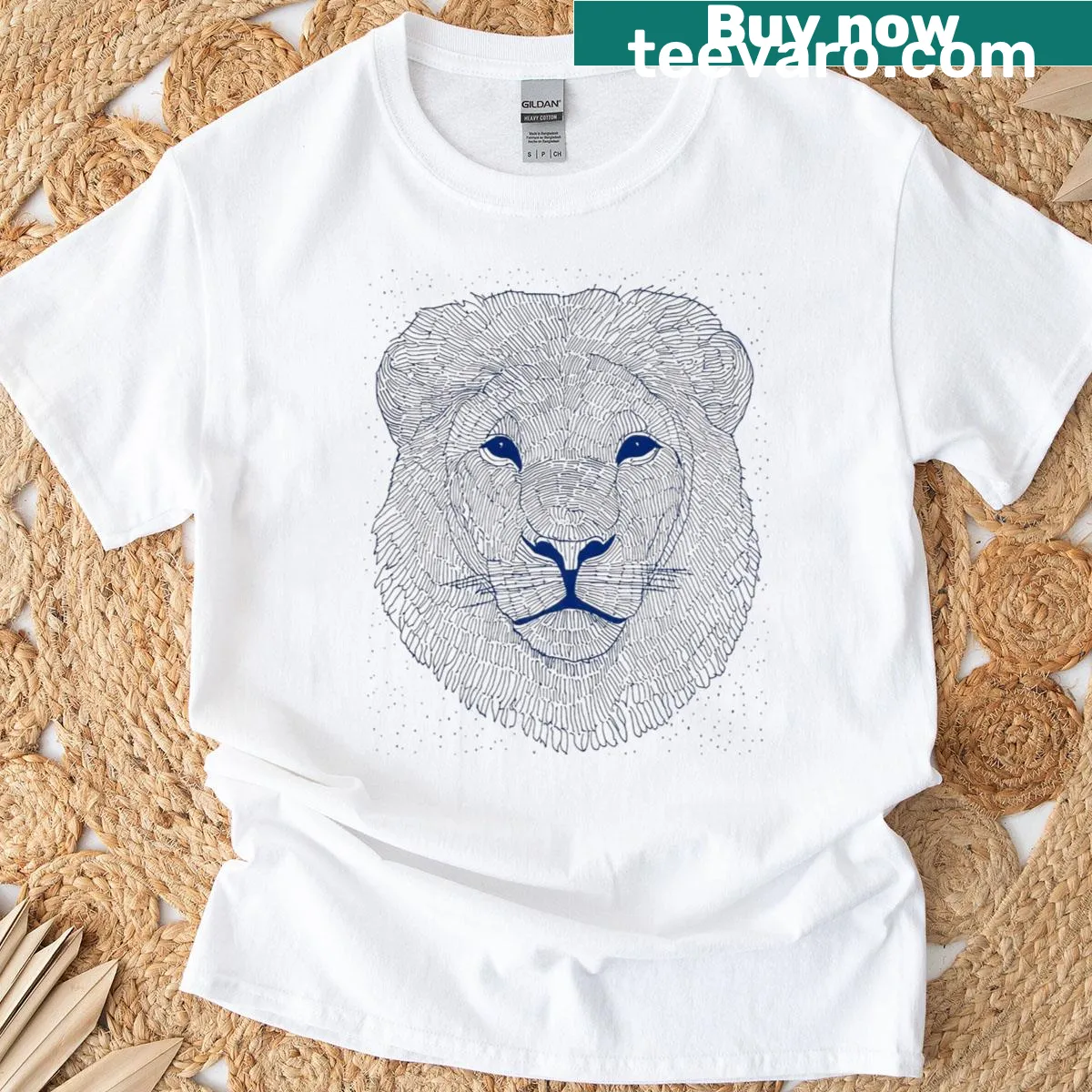 Lion emblem T-shirt featuring a bold lion logo design — on a men's t-shirt
