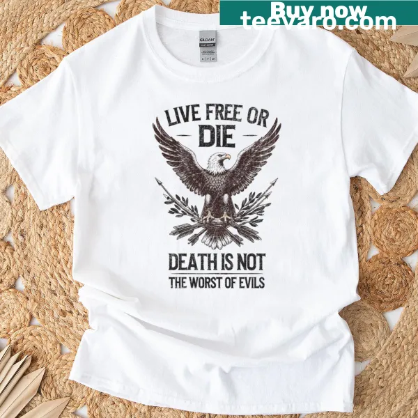 Bold patriotic T-shirt with 'Live Free Or Die'