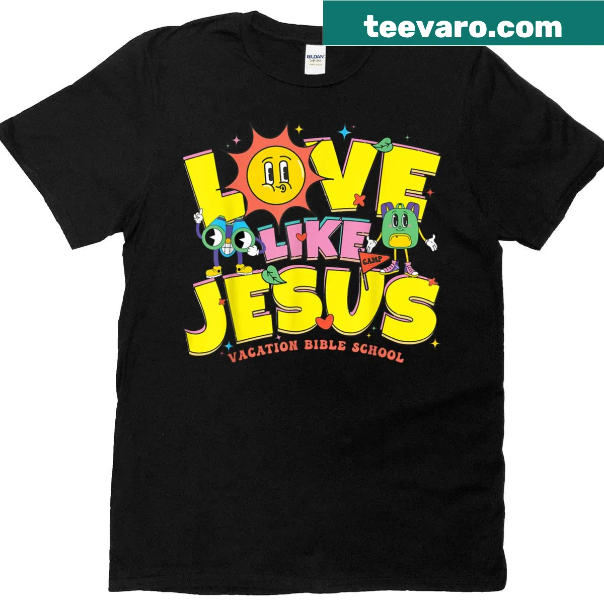 Christian t-shirt promoting love like Jesus for Bible school — on a men's t-shirt