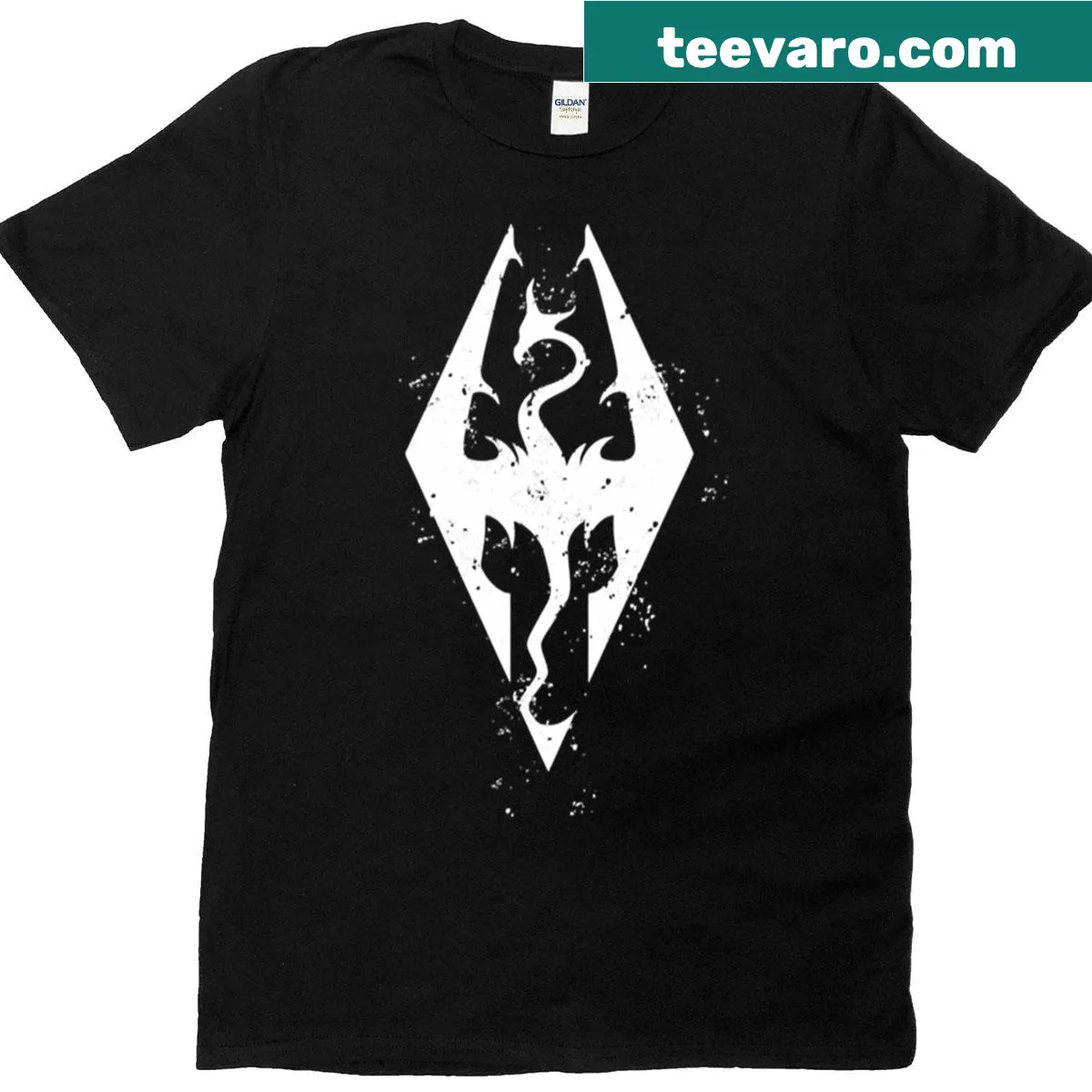 Skyrim logo t-shirt featuring the iconic game emblem prominently. — on a men's t-shirt