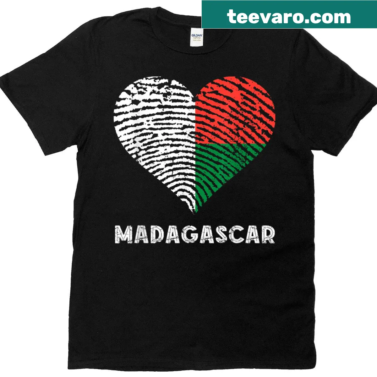 Vintage heart t-shirt featuring the Malagasy flag design. — on a men's t-shirt